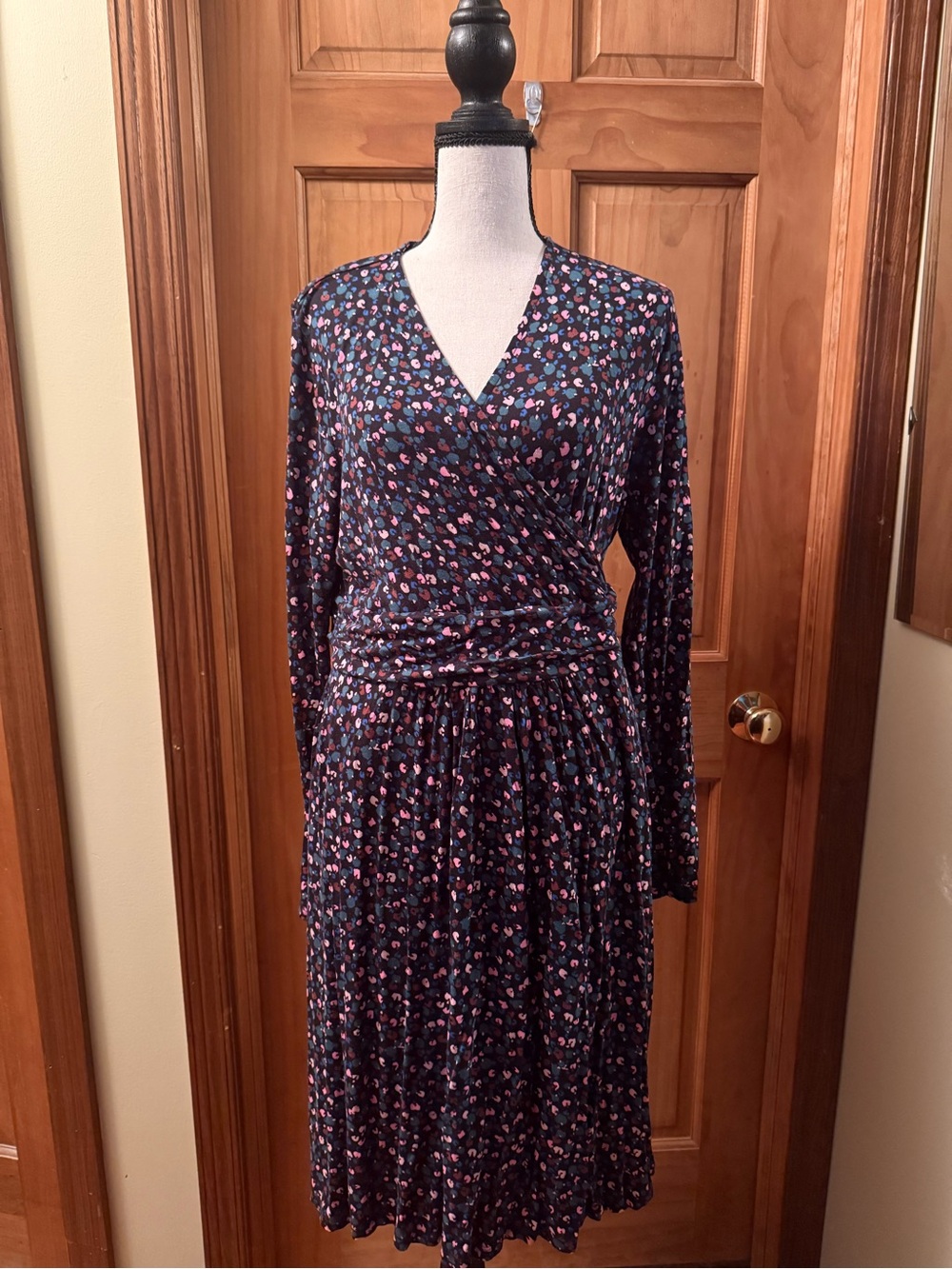 Boden Navy Floral Long-Sleeve Wrap Midi Dress